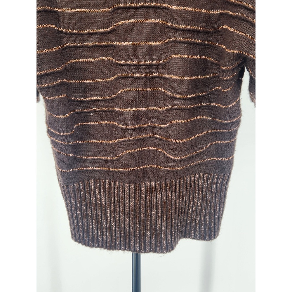 Style & Co Womens Brown Metallic Striped Short Sleeve Sweater Crew Neck Small - Picture 4 of 9